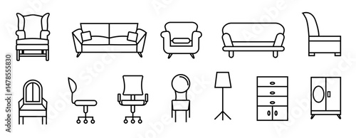 Home furniture icon set editable stroke 