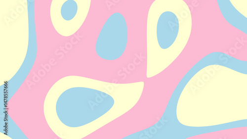 Pastel pink blue and yellow abstract shapes create a trendy pattern. Suitable for background designs, digital art projects, and print materials.