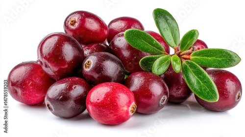 Wallpaper Mural Pile of Fresh Cranberries with Leaves on White Background Close Up Studio Shot Still Life Healthy Eating Torontodigital.ca