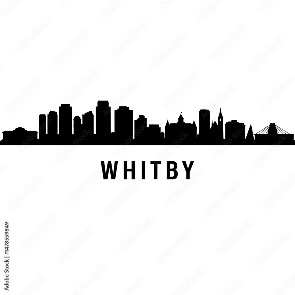 Obraz premium Whitby Skyline with England Cityscape, and Black Silhouette.