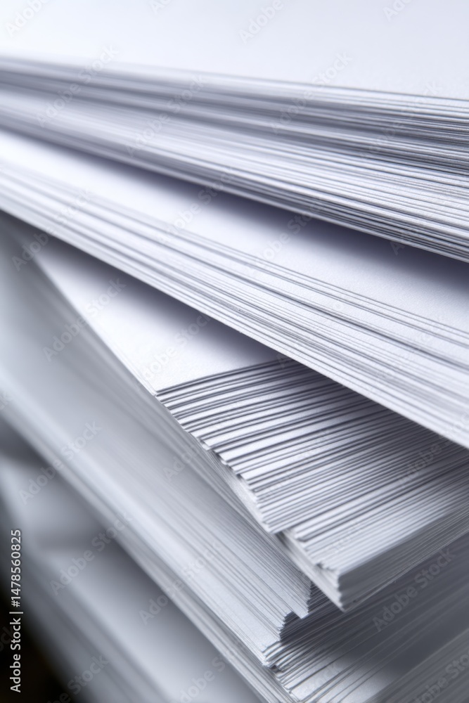 Obraz premium Stack of White Printer Paper Close Up Abstract View from Above for Business and Office Use in Studio