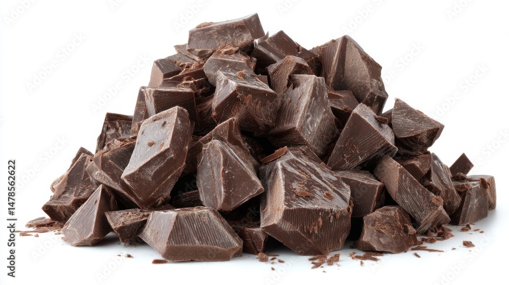 Heap of Dark Chocolate Chunks on White Background Studio Shot Close Up Delicious Dessert Ingredient Sweet Treat Indulgence Heap of Dark Chocolate Chunks on White Background Studio Shot Close Up Delicious Dessert Ingredient Sweet Treat Indulgence