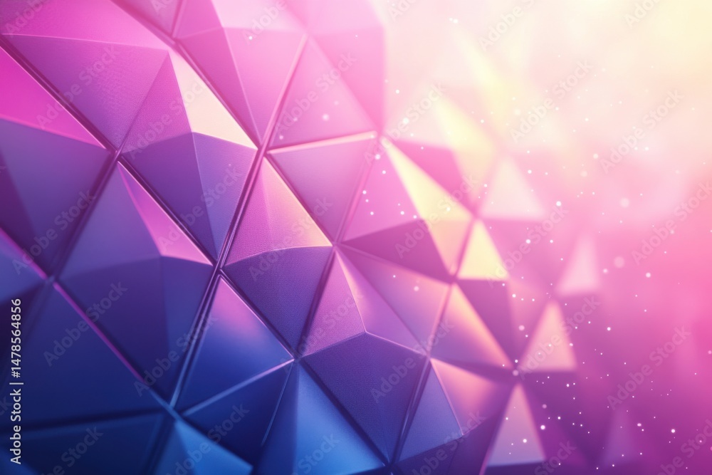 Obraz premium Abstract polygonal surface in pink and blue gradient with light and sparkles close up geometric design