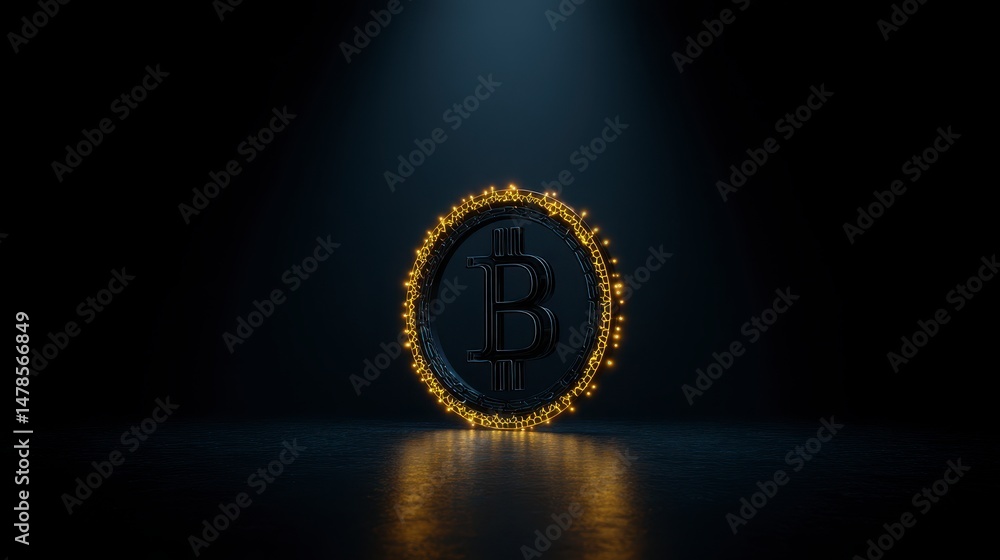 Naklejka premium Glowing Bitcoin Cryptocurrency Symbol Digital Currency Finance Blockchain Technology