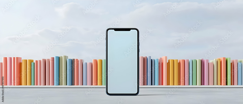 Fototapeta premium Pastel Colored Books And Smartphone Mockup