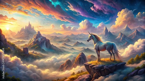 Magical Unicorn Watercolor Background: Drone Aerial Fantasy Landscape