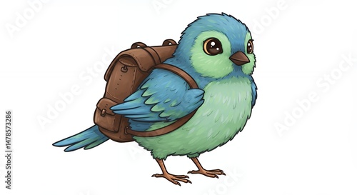 Cute cartoon bird with backpack
