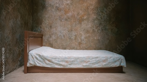 Grungy Room  Single Bed  Textured Wall  Interior Design  Copy Space