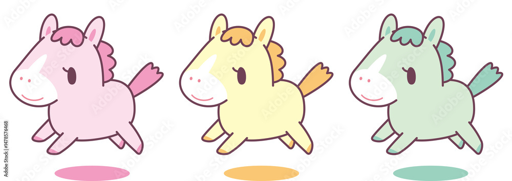 Fototapeta premium 走るちびうま 3頭