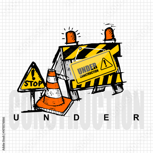 Under Construction, poster and banner vector
