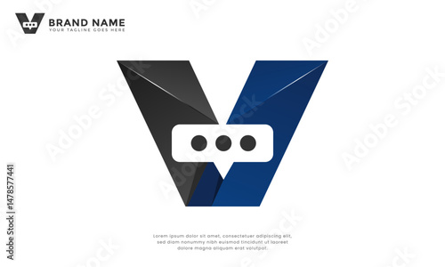 Letter V Chat Logo. Modern logo combining the letter V and a chat bubble. Ideal for technology, communication, or innovative businesses. Clean and versatile design.