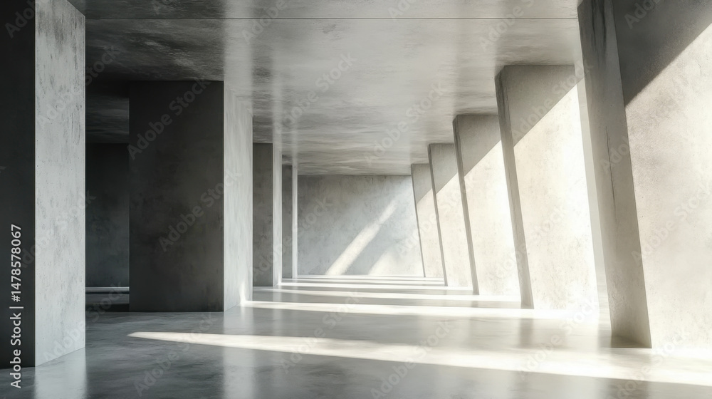 Obraz premium Minimalist concrete interior with geometric columns