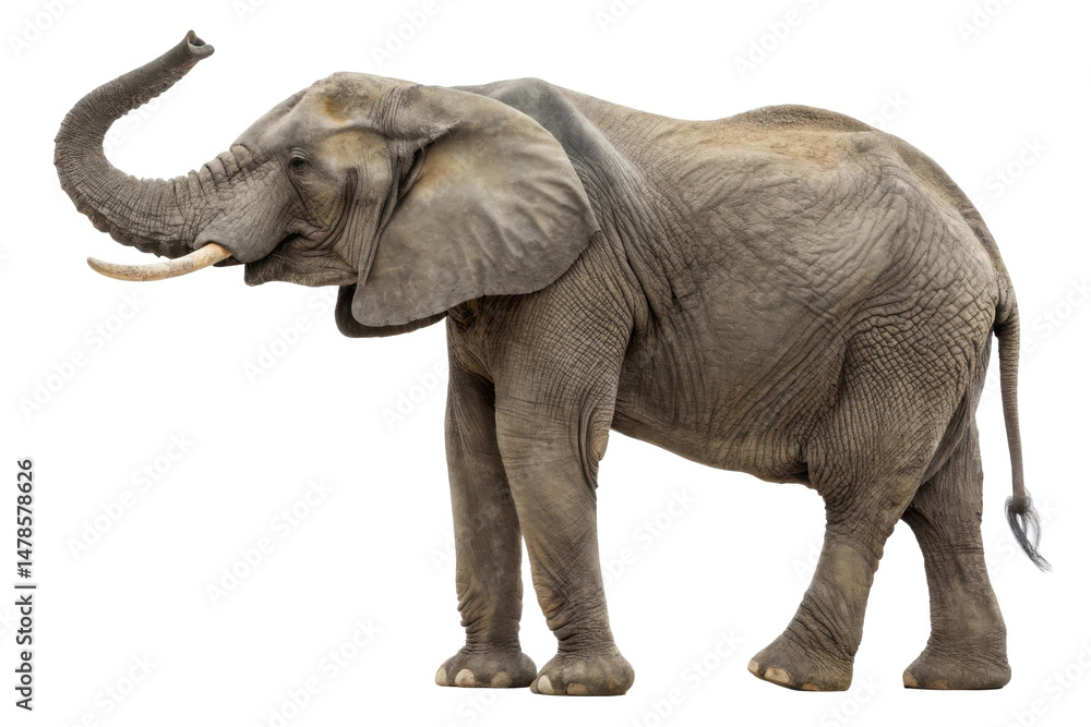 Fototapeta premium Majestic African Elephant Standing Gracefully with Trunk Raised in Natural Habitat