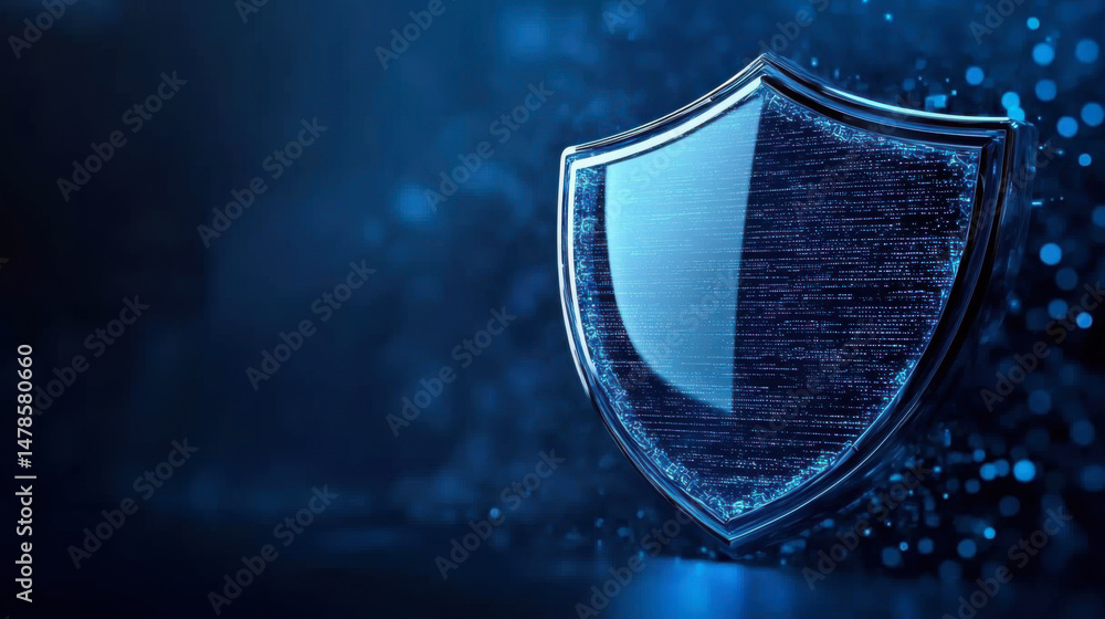 Fototapeta premium Cyber security system technology. Secure information privacy. Crime network technology. A blue background