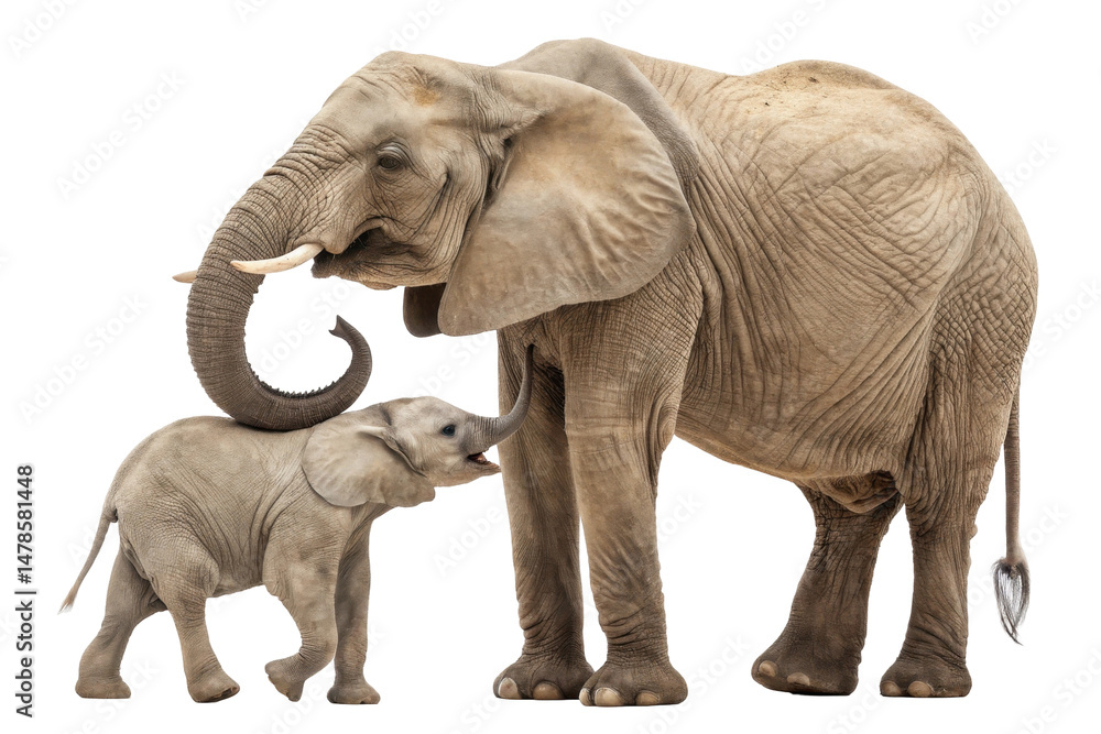 Obraz premium Two Elephants Embracing in a Gentle Moment of Affection Against a Transparent Background