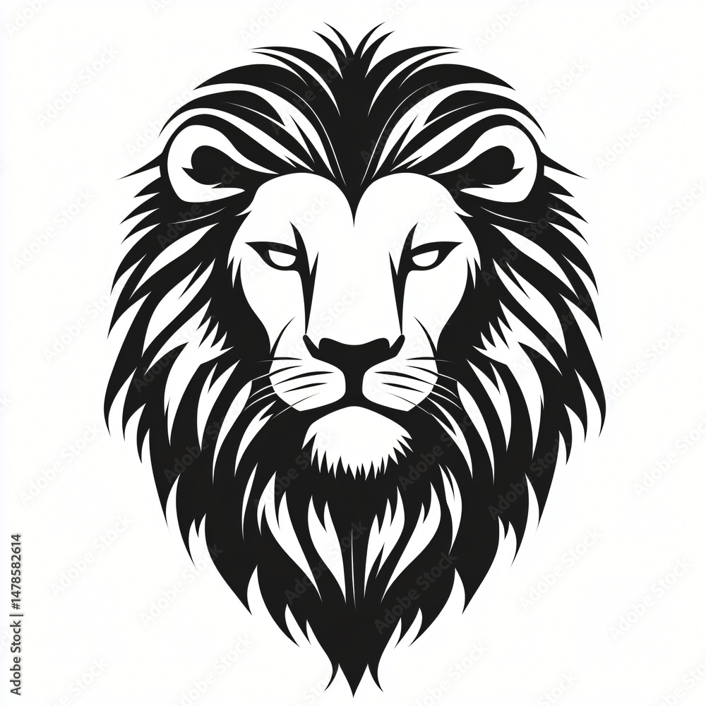 Fototapeta premium Majestic Lion Head Silhouette Powerful Black and White Illustration