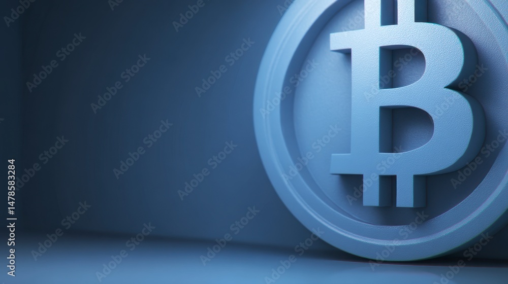 Obraz premium Minimalist Blue Bitcoin Cryptocurrency Symbol Digital Currency Finance Background