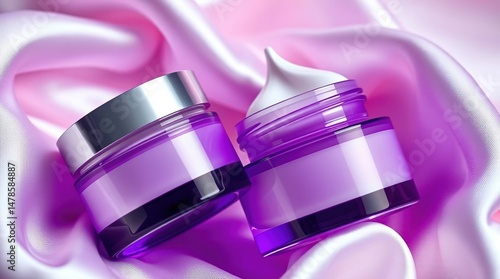 Purple Cream Jars on Satin.