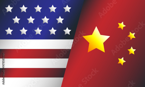 United States and China trade war vector background