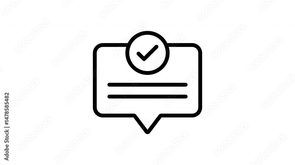 Animated black and white speech bubble with a checkmark Animated black and white speech bubble with a checkmark