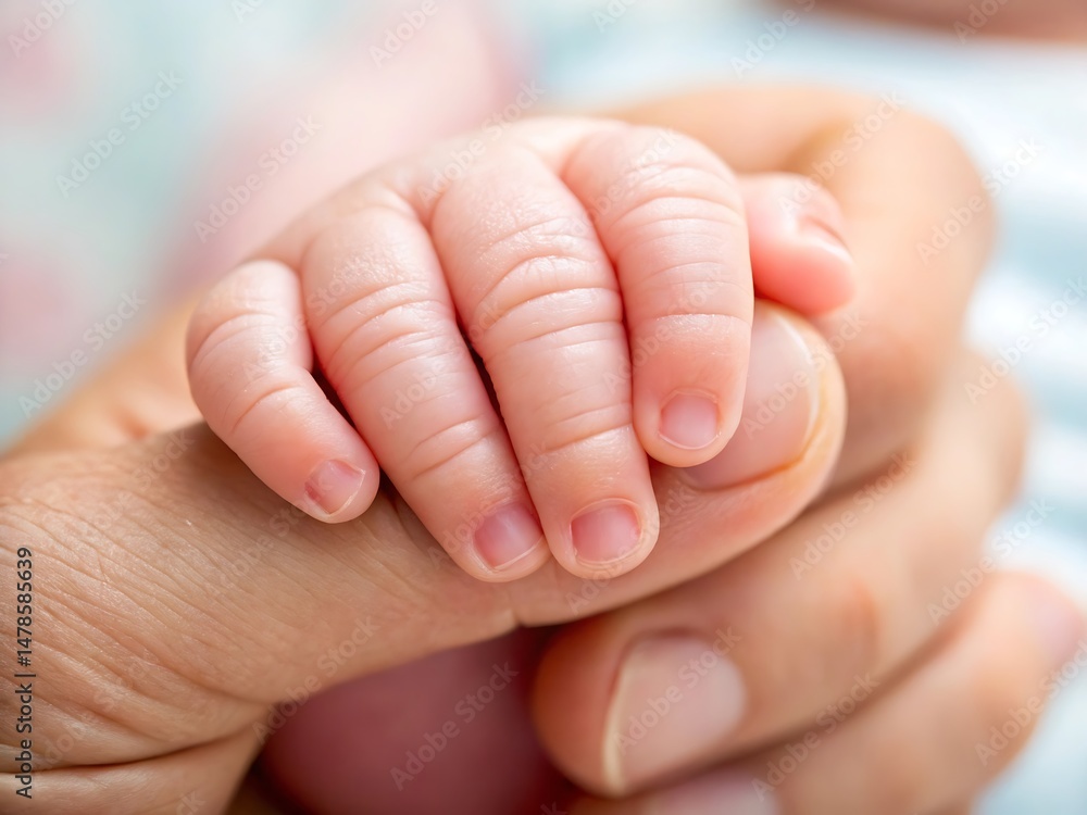Precious Moments A Newborn's Tiny Hand Clasped in an Adult's, Symbolizing Love, Care, and the Unbreakable Bond Between Parent and Child. A Tender Image of New Life and Beginnings. Precious Moments A Newborn's Tiny Hand Clasped in an Adult's, Symbolizing Love, Care, and the Unbreakable Bond Between Parent and Child. A Tender Image of New Life and Beginnings.
