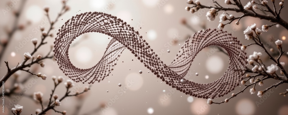 Obraz premium Abstract Infinite Symbol in Warm Tones with Floral Elements and Soft Bokeh Background