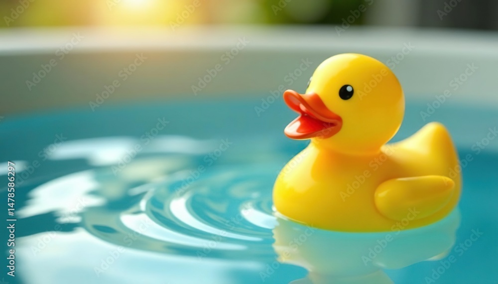 Yellow rubber duck in bath, floating on water , adorable, water Yellow rubber duck in bath, floating on water , adorable, water
