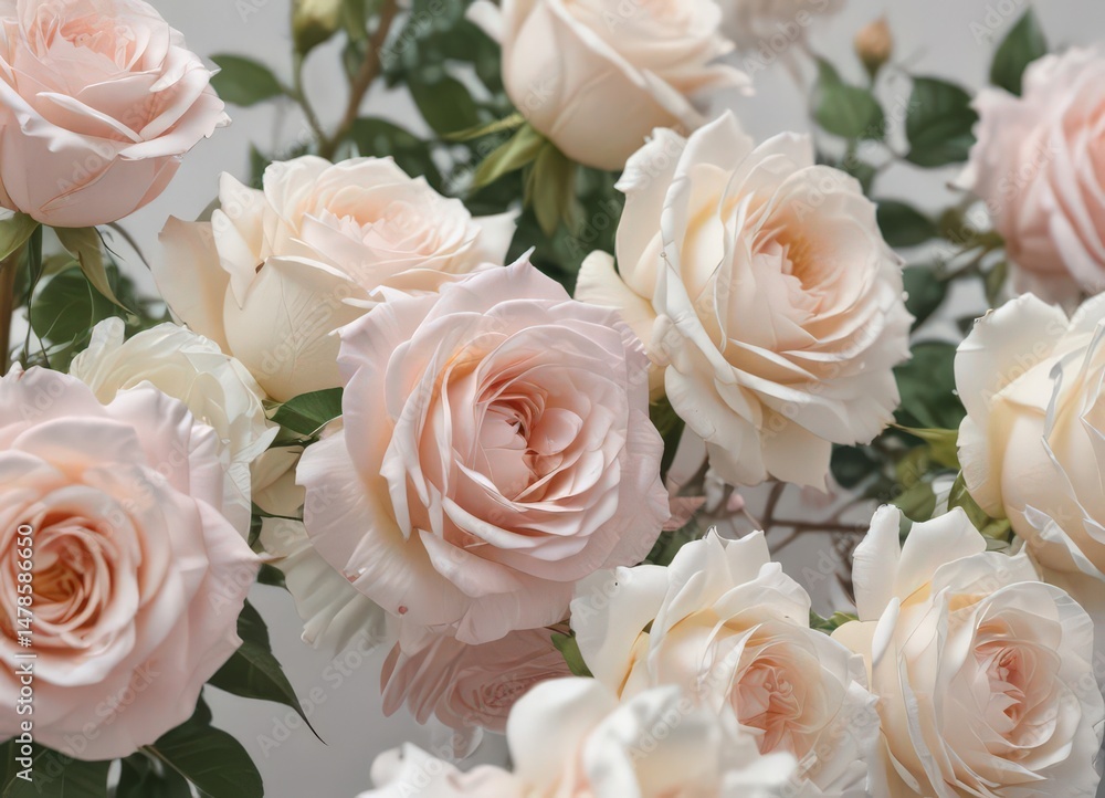 Obraz premium Soft pink and white roses, delicate petals, soft light, artistic, nature, romantic