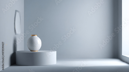 Wallpaper Mural Minimalist interior design with white vase on pedestal and modern art for home decor inspiration Torontodigital.ca