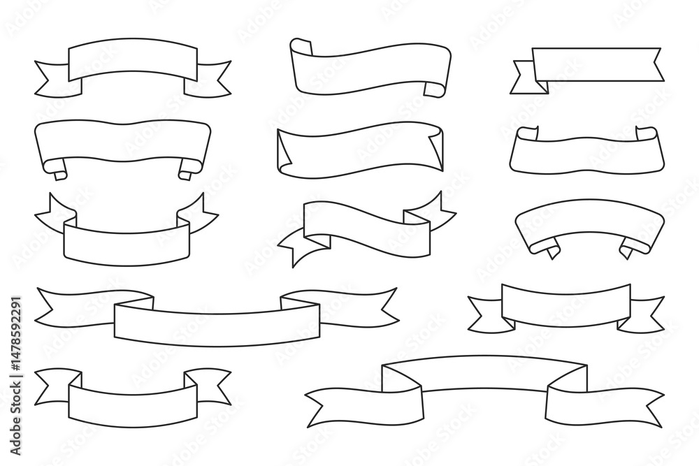 Outline Ribbon labels Set – Simple Line Art Vector Collection Outline Ribbon labels Set – Simple Line Art Vector Collection