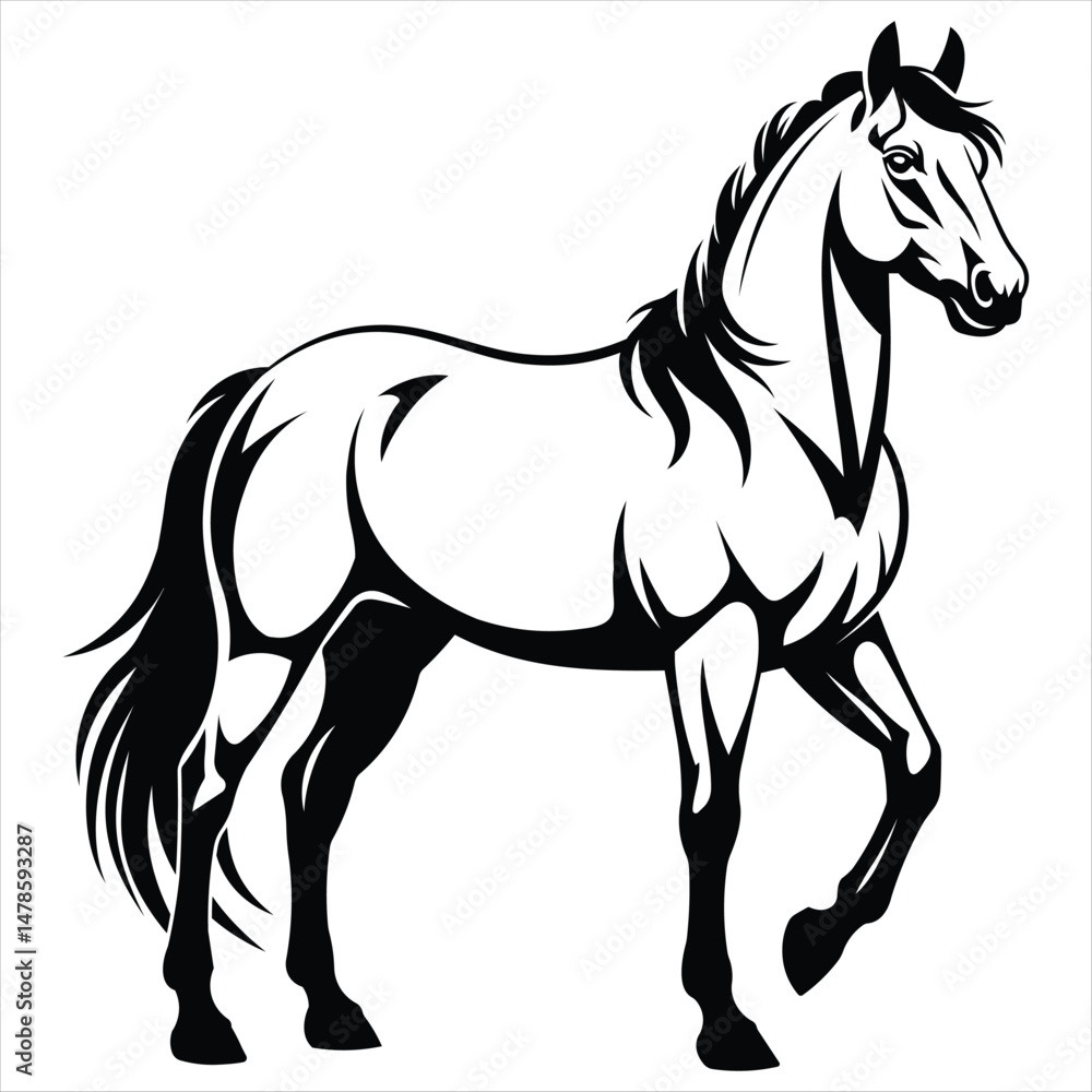 Obraz premium This illustration showcases a majestic horse rendered in a classic vintage style.