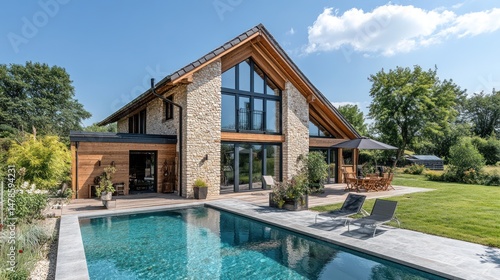 Wallpaper Mural Luxury Stone and Wood House with Swimming Pool Torontodigital.ca