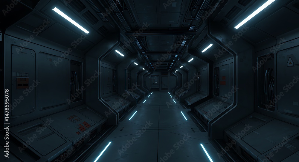 Naklejka premium Space station hallway tunnels