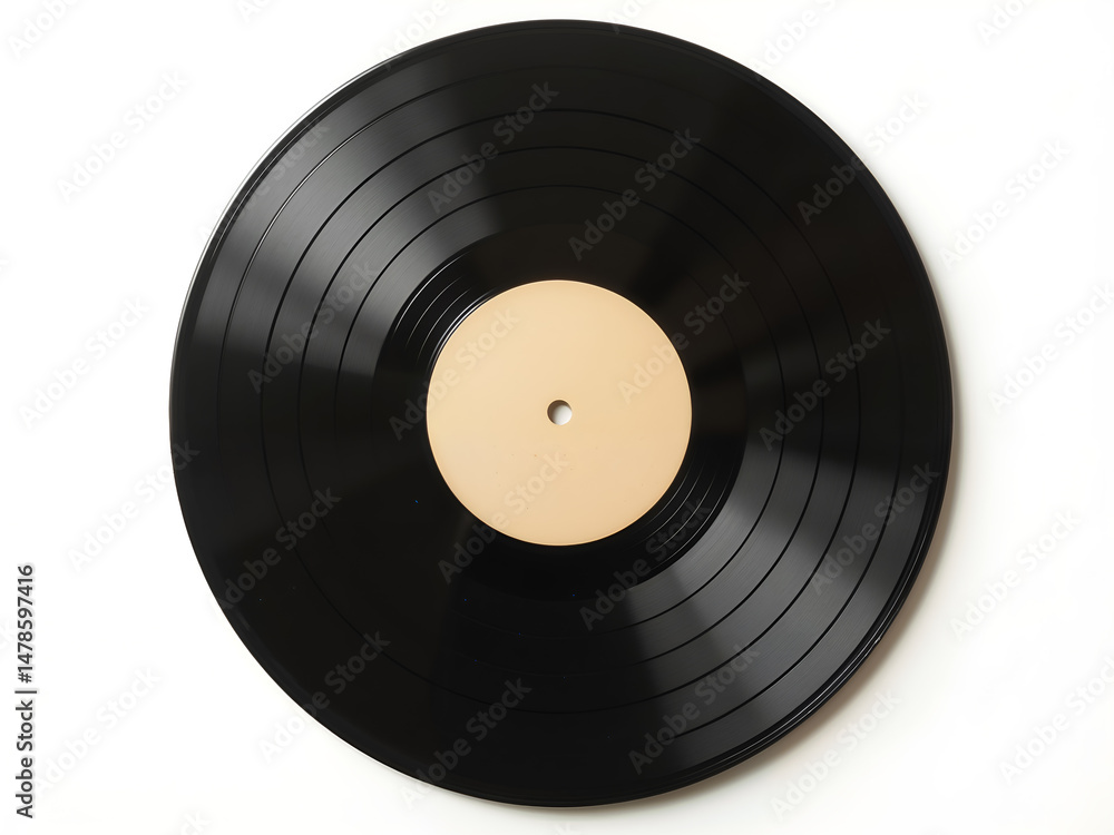 Obraz premium Black vinyl record disc isolated on white, retro music media concept. Generative AI