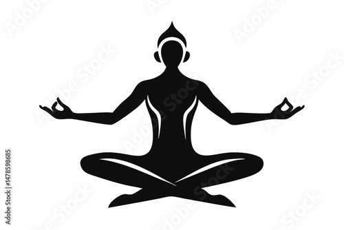 Black Silhouette Iyengar Style Yoga Pose Illustration