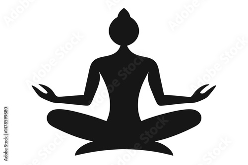 Black Silhouette Buddhist Inspired Yoga Style Meditation Pose Illustration