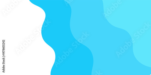 Abstract blue sea and beach summer background with paper waves and seacoast for banner, invitation, poster or web site design. Paper cut style, 3d effect imitation, space for text, vector illustration