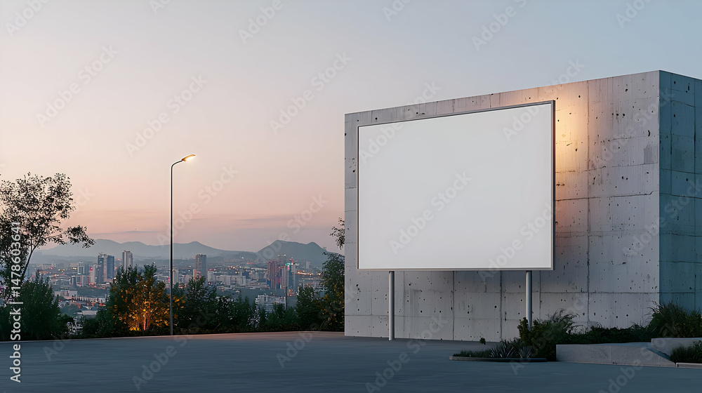 Fototapeta premium Empty Billboard At Sunset City View