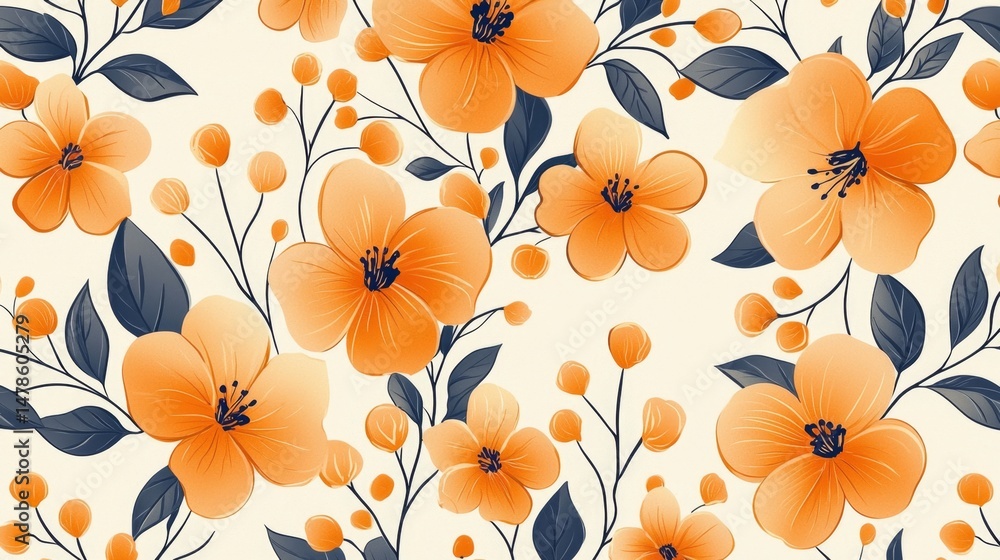 Bright and cheerful orange flowers in a captivating pattern. Bright and cheerful orange flowers in a captivating pattern.