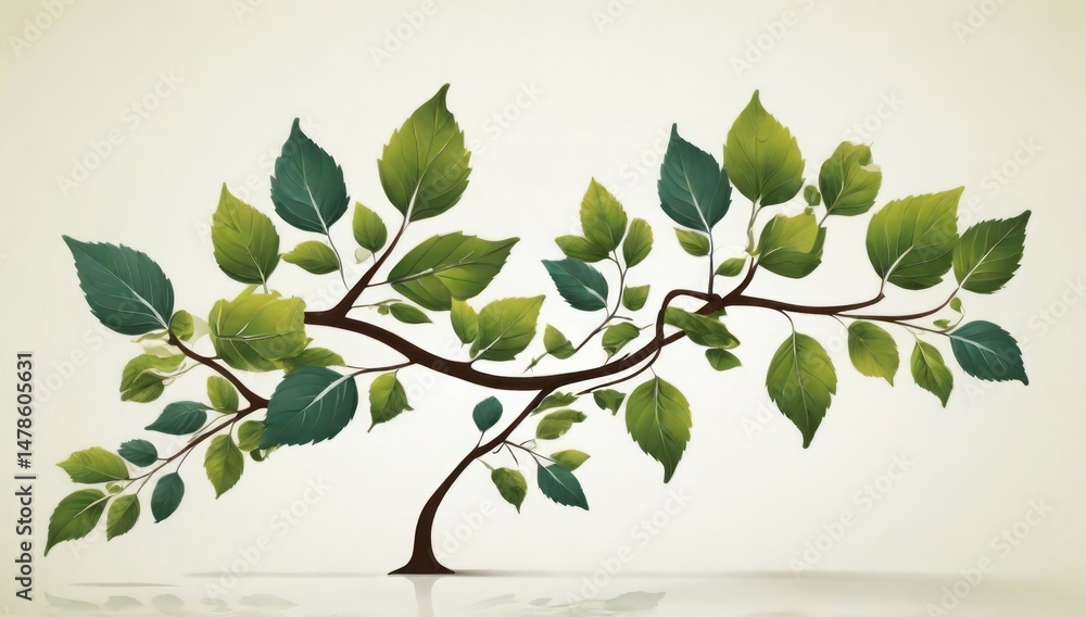 Obraz premium Botanical Leaf Branch Design – Green and Autumn Leaves Nature Illustration