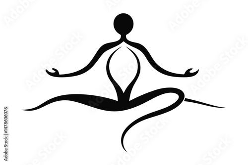 Black Silhouette Line Art Flow Yoga Style Vector Illustration