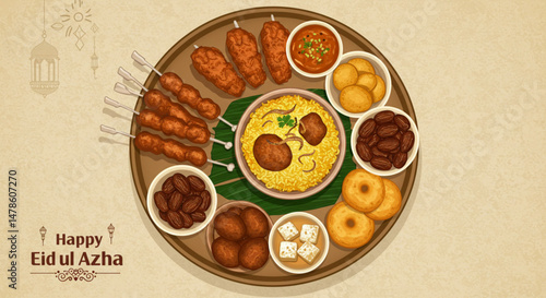 Eid Ul Azha Celebration with Traditional Food | Religious Festival Feast for Islamic Culture and Social Media