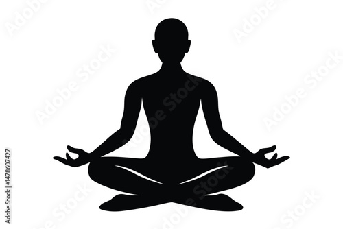 Black Silhouette Meditation Yoga Style Vector Illustration