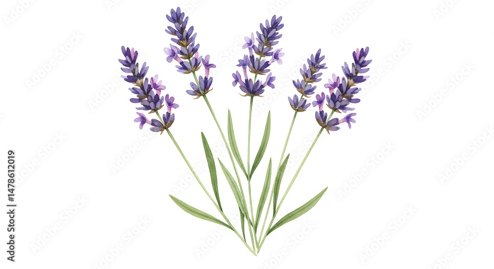 Naklejka premium Botanical Watercolor: Lavender's Gentle Embrace