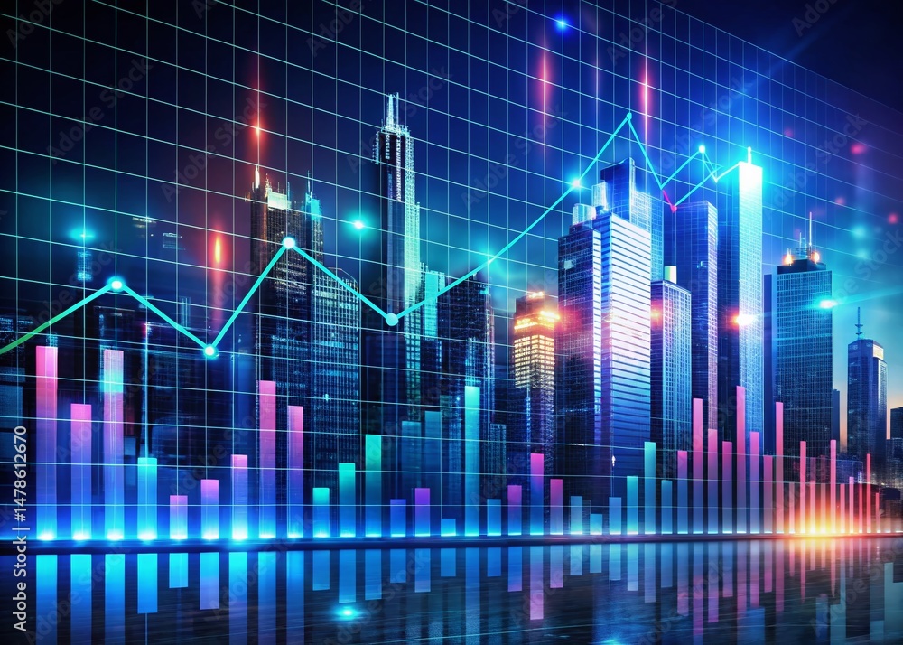Night Business Success: Motivational Charts & Graphs Grid Background Stock Photo Night Business Success: Motivational Charts & Graphs Grid Background Stock Photo