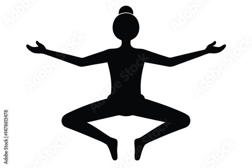 Black Silhouette of Traditional Indian Yoga Poses in Spiritual Style