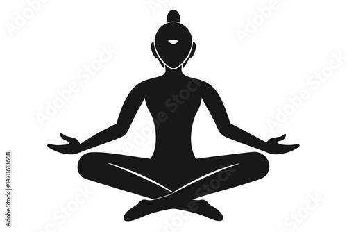 Black Silhouette of Traditional Indian Yoga Poses in Spiritual Style