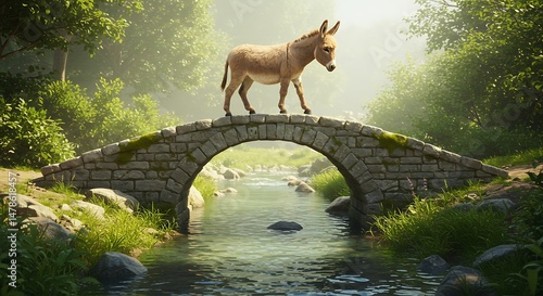 Wallpaper Mural Donkey Crossing: A Misty Morning's 3D Render Torontodigital.ca
