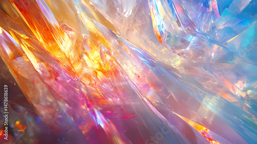 A surreal ice cave glowing with refracted light in all directions, resembling a crystal palace. [Silicon Wilderness] | Prism Leaf | refracted nature. Illustration