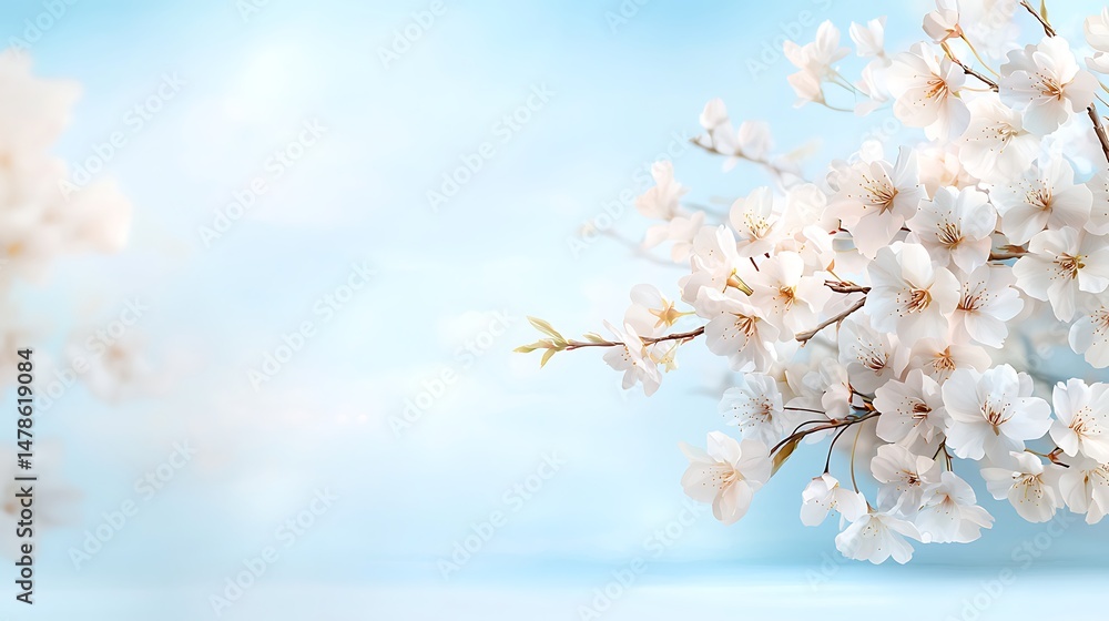 Fototapeta premium Delicate cherry blossom branches against a serene blue sky